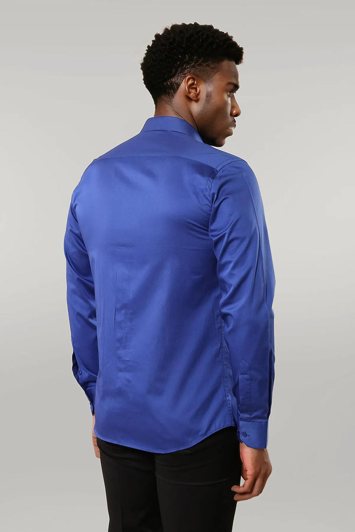 WSS Cotton Satin Slim Fit Blue Men Shirt  - Singen
