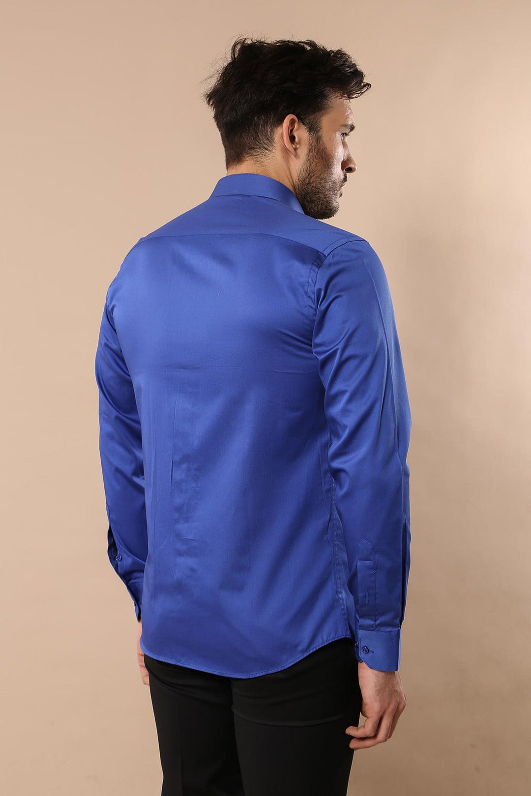 WSS Cotton Satin Slim Fit Blue Men Shirt  - Macon