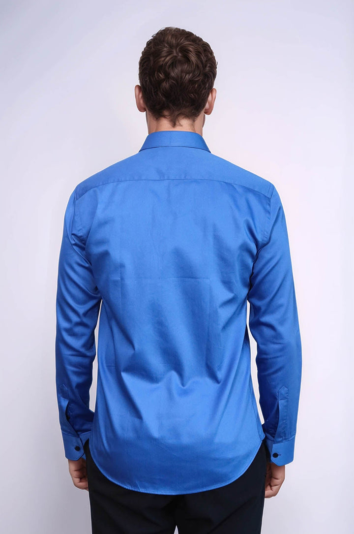 WSS Cotton Satin Slim Fit Blue Men Shirt  - Lewiston