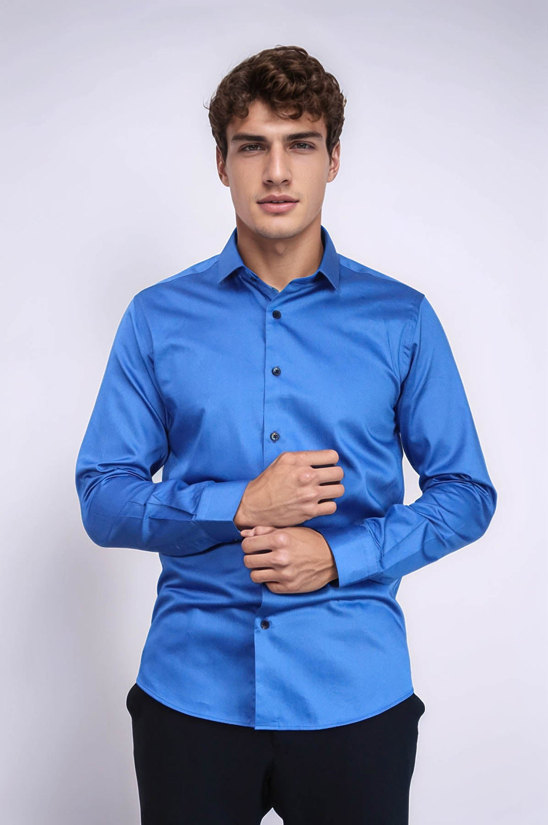 WSS Cotton Satin Slim Fit Blue Men Shirt  - Lewiston