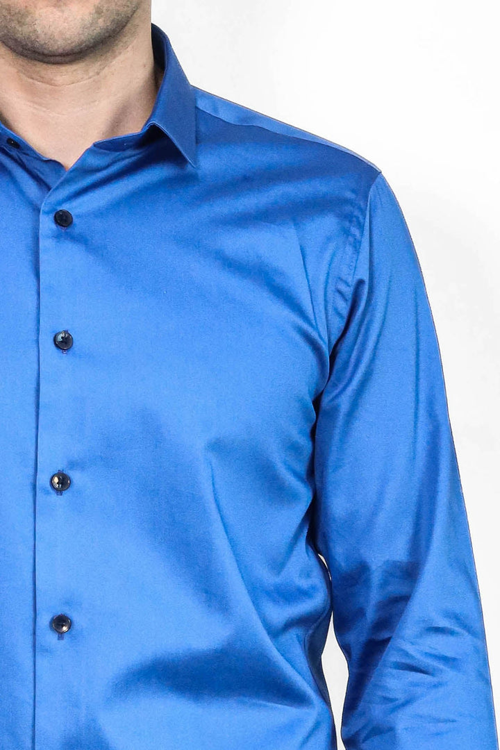 WSS Cotton Satin Slim Fit Blue Men Shirt  - Lewiston