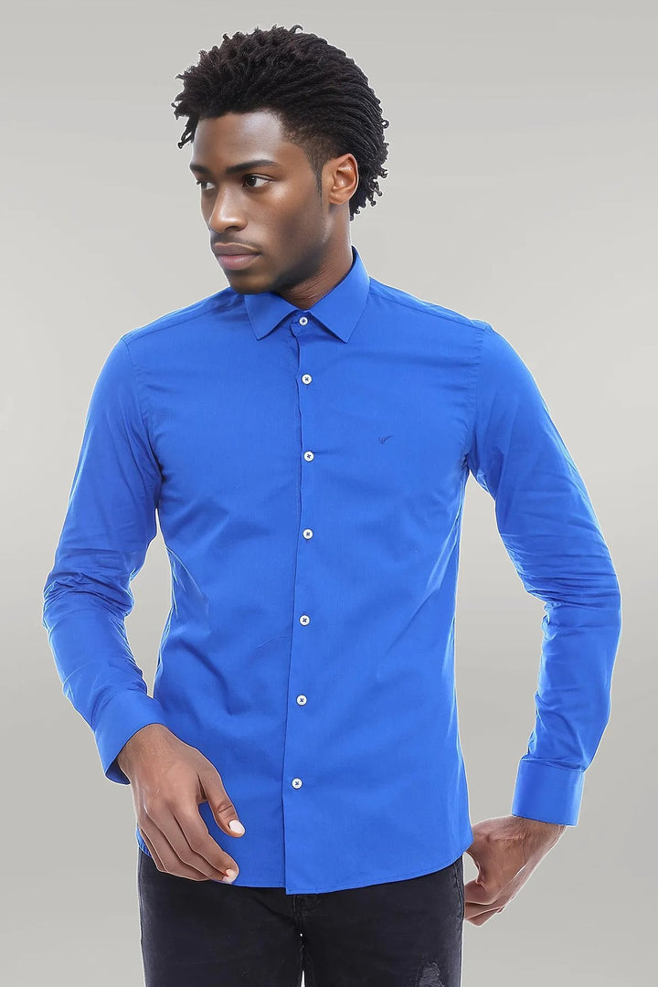 WSS Cotton Satin Slim Fit Blue Men Shirt  - Singen
