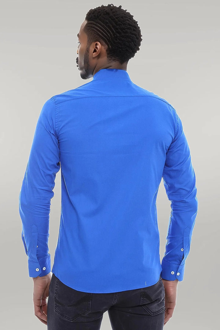 WSS Cotton Satin Slim Fit Blue Men Shirt  - Singen