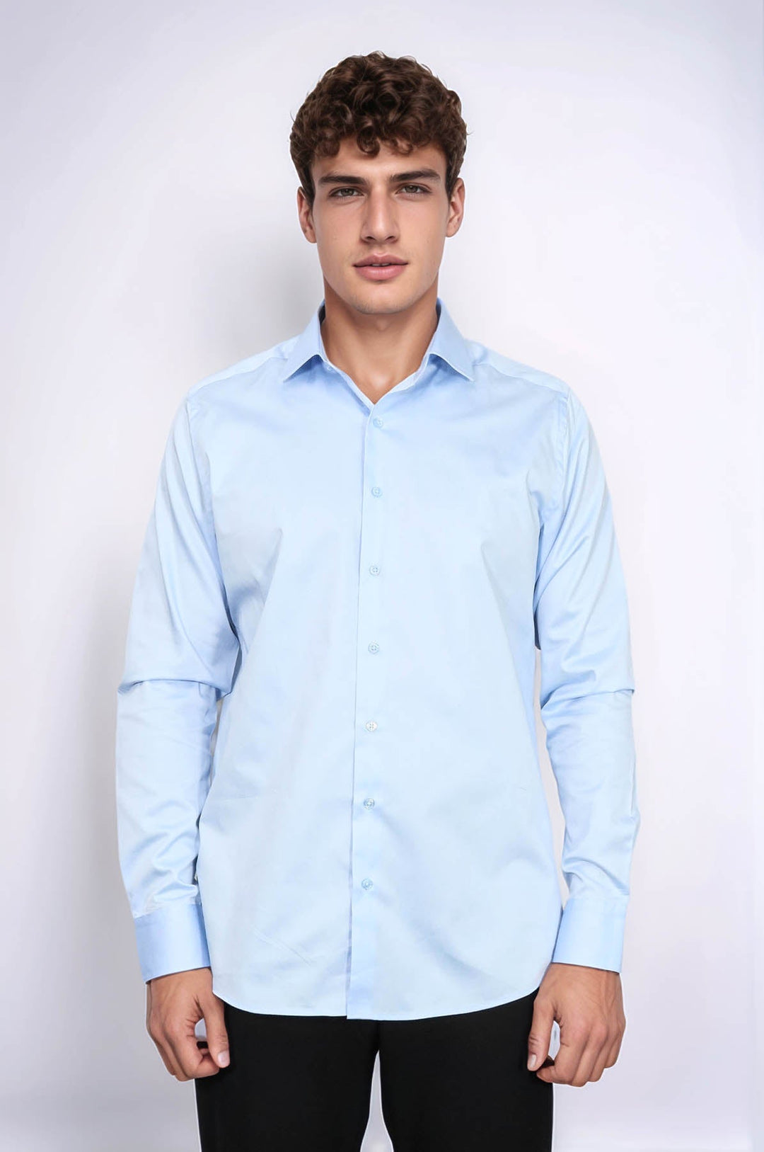WSS Cotton Satin Sky Blue Men Shirt  - Palm Beach Gardens