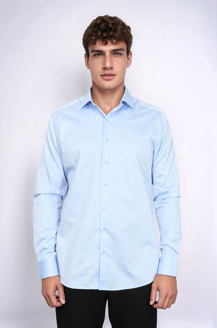 WSS Cotton Satin Sky Blue Men Shirt  - Palm Beach Gardens
