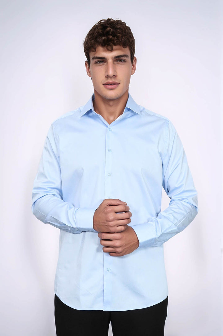 WSS Cotton Satin Sky Blue Men Shirt  - Palm Beach Gardens