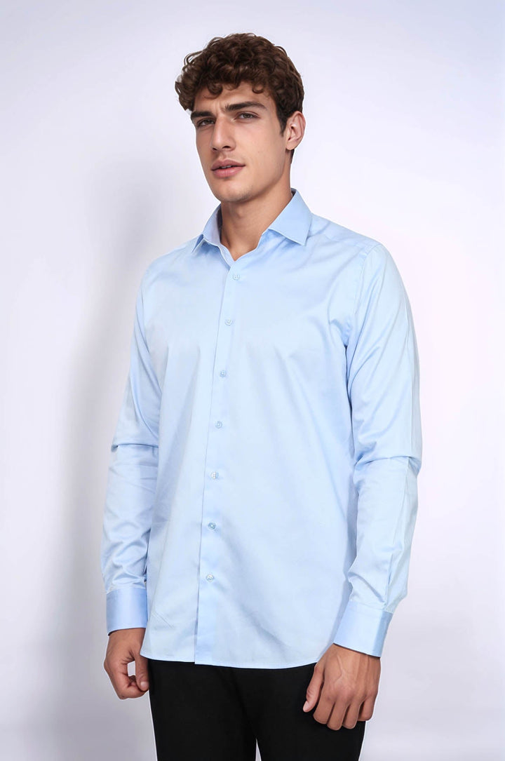 WSS Cotton Satin Sky Blue Men Shirt  - Palm Beach Gardens