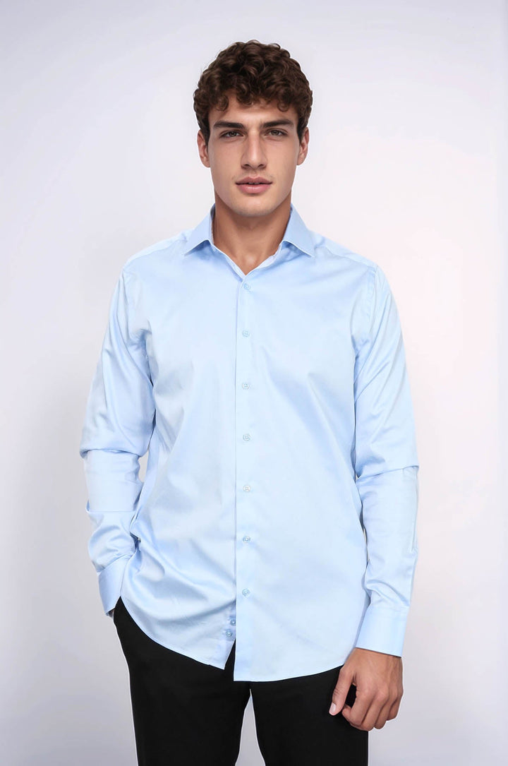 WSS Cotton Satin Sky Blue Men Shirt  - Palm Beach Gardens