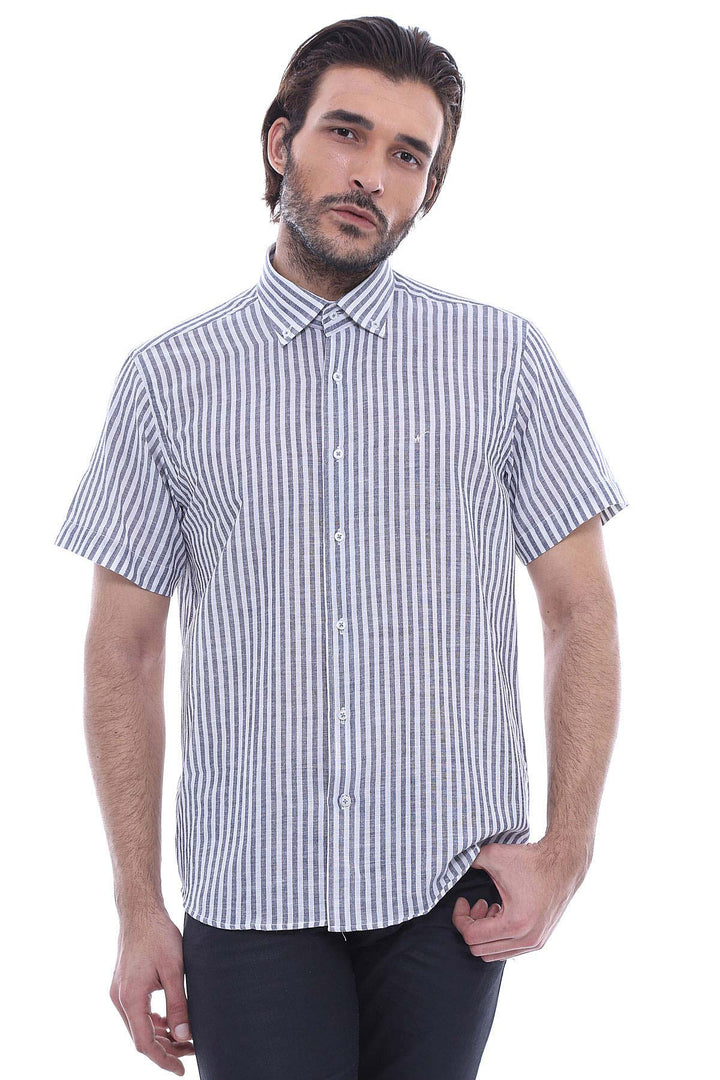 WSS Regular Striped Short Sleeve White Shirt- - Lakeville