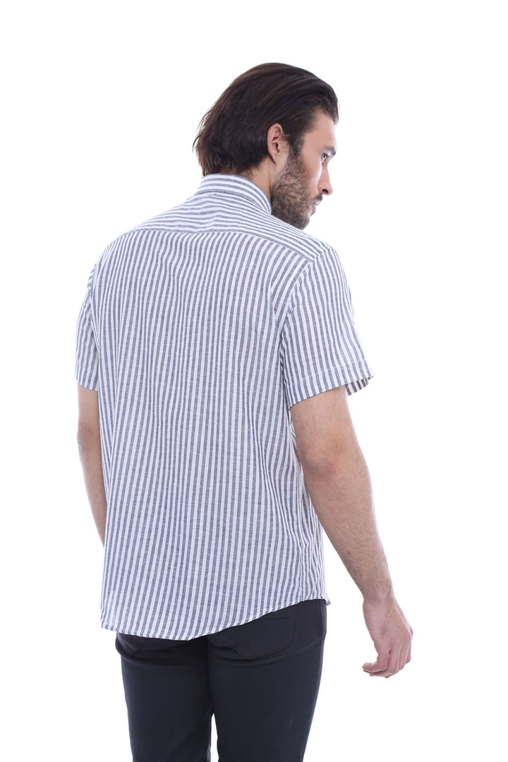 WSS Regular Striped Short Sleeve White Shirt- - Lakeville