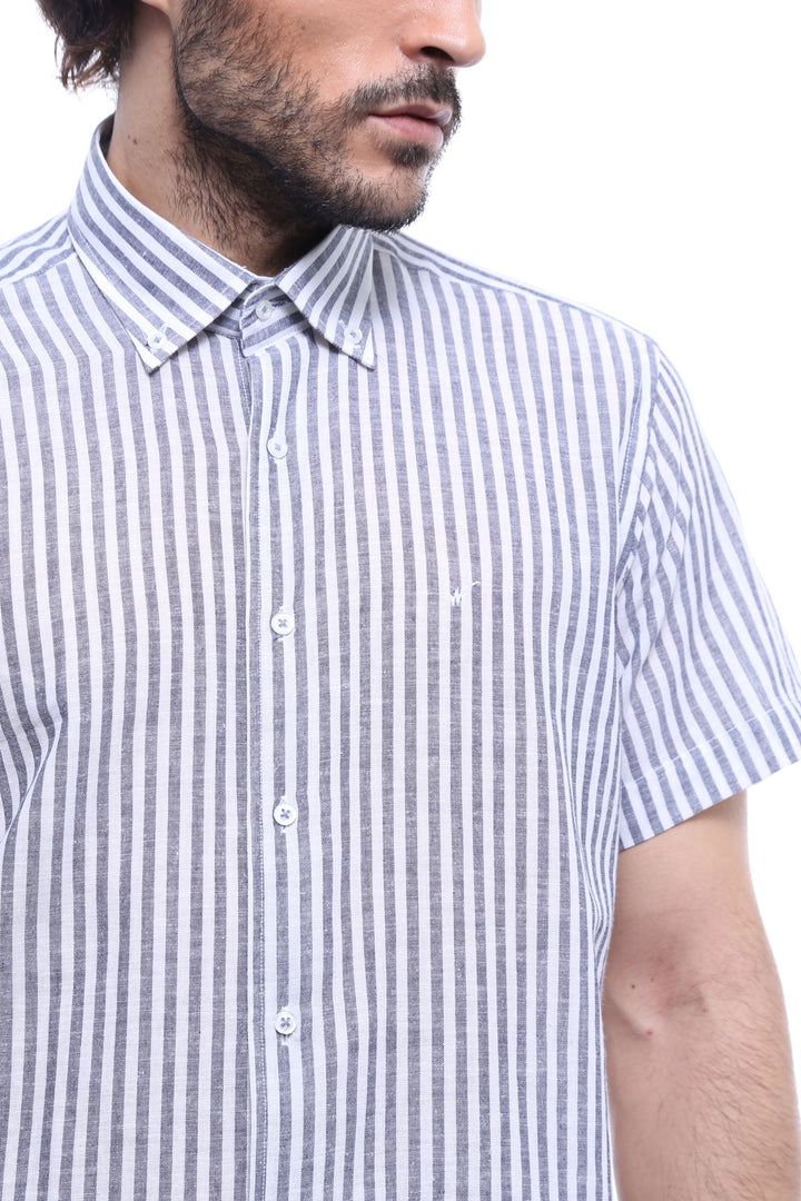 WSS Regular Striped Short Sleeve White Shirt- - Lakeville