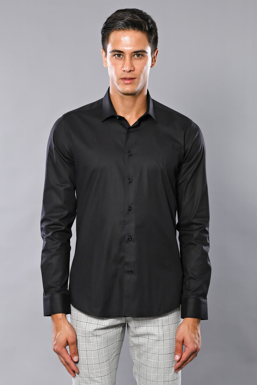 WSS Plain Slim Fit Black Men Shirt  - La Roche-sur-Yon