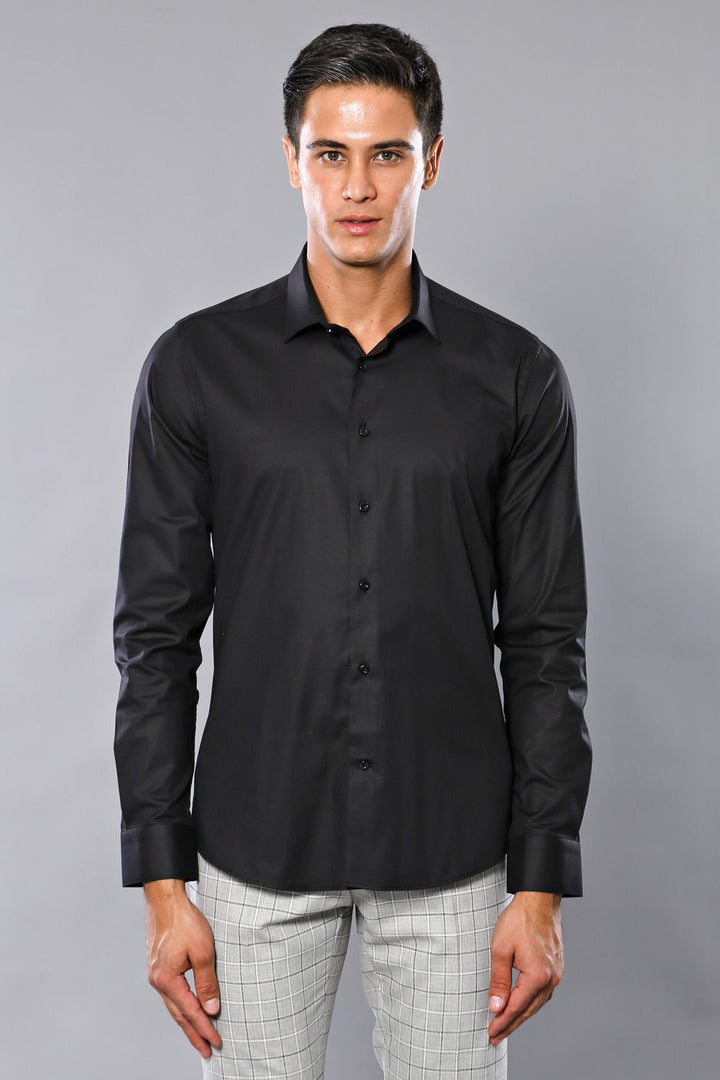 WSS Plain Slim Fit Black Men Shirt  - La Roche-sur-Yon
