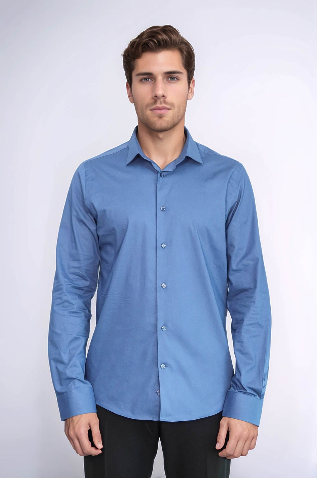 WSS Long Sleeve Slim-Fit Navy Blue Men Shirt  - Mainz