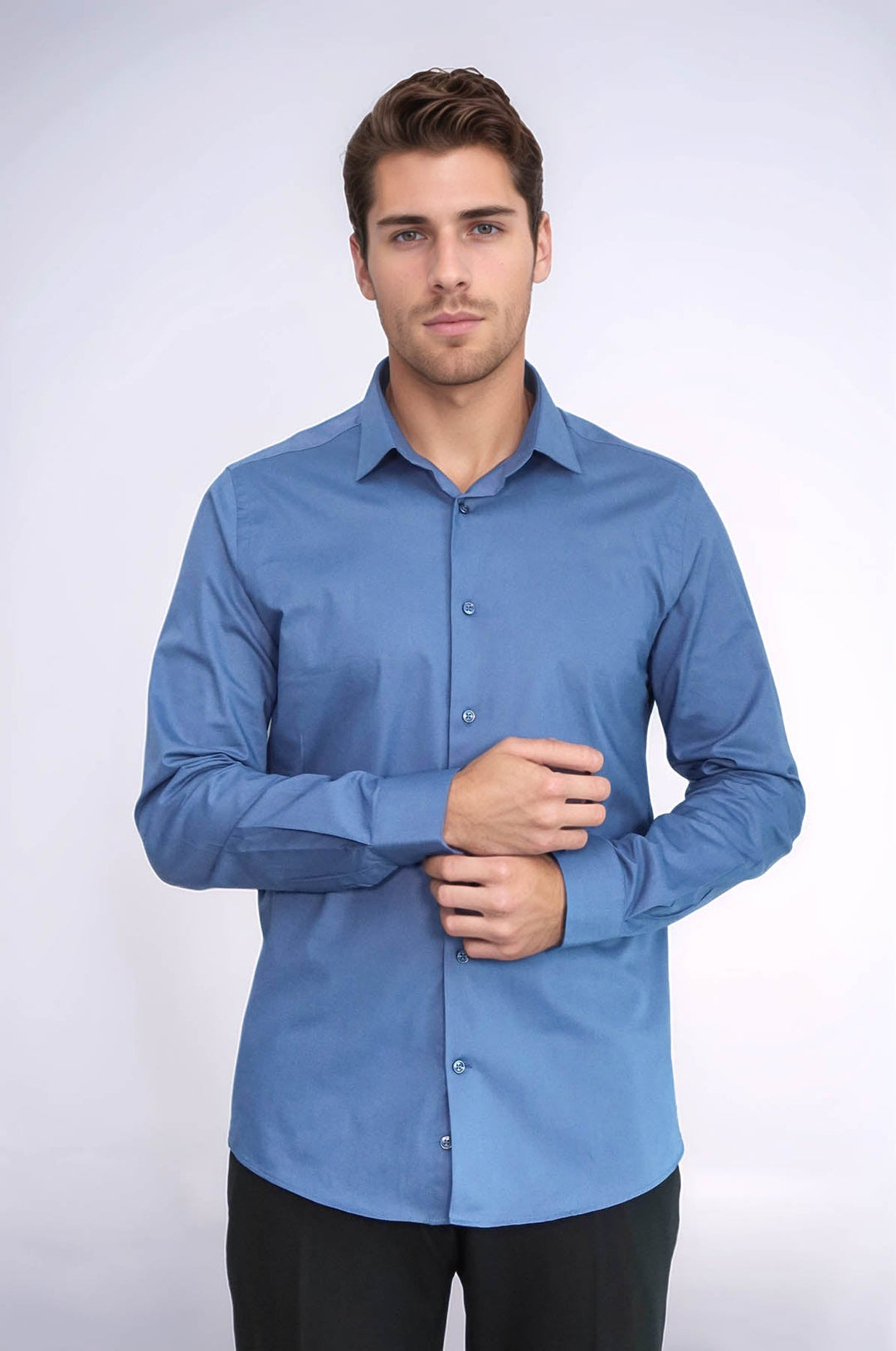 WSS Long Sleeve Slim-Fit Navy Blue Men Shirt  - Mainz
