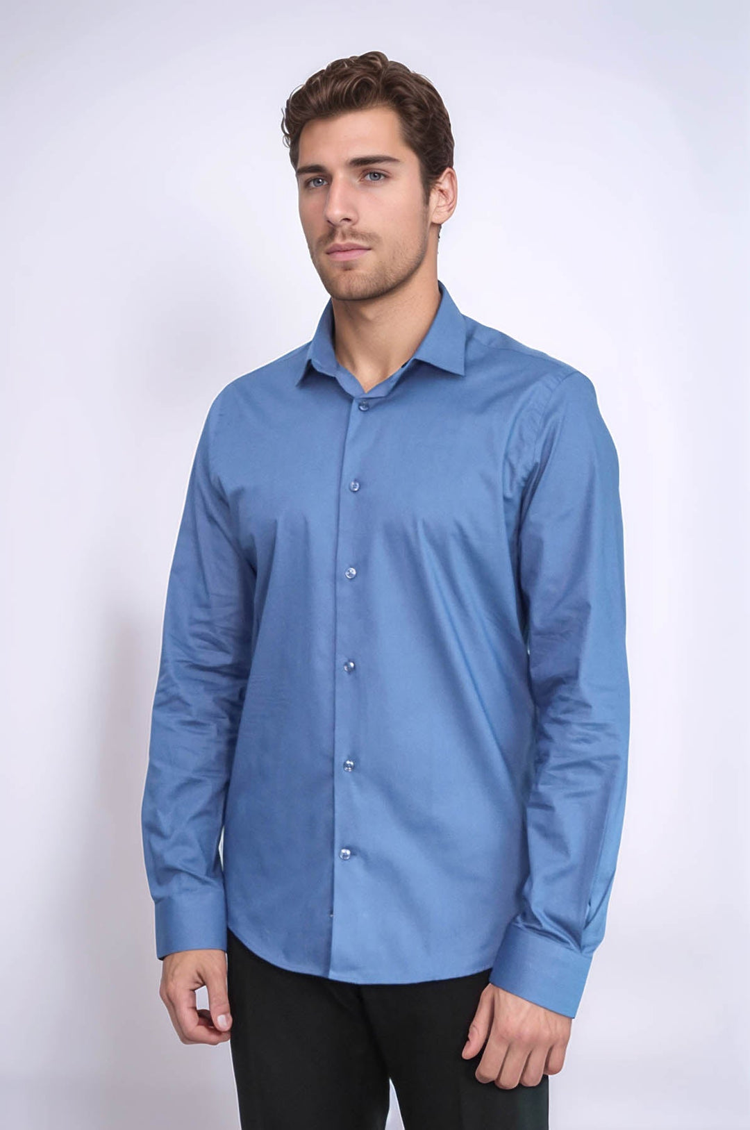 WSS Long Sleeve Slim-Fit Navy Blue Men Shirt  - Mainz