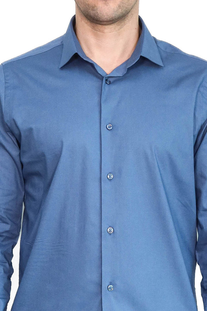 WSS Long Sleeve Slim-Fit Navy Blue Men Shirt  - Mainz