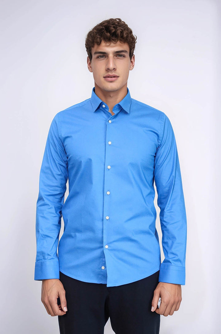 WSS Blue Slim Fit Men's Shirt  - Bloomington