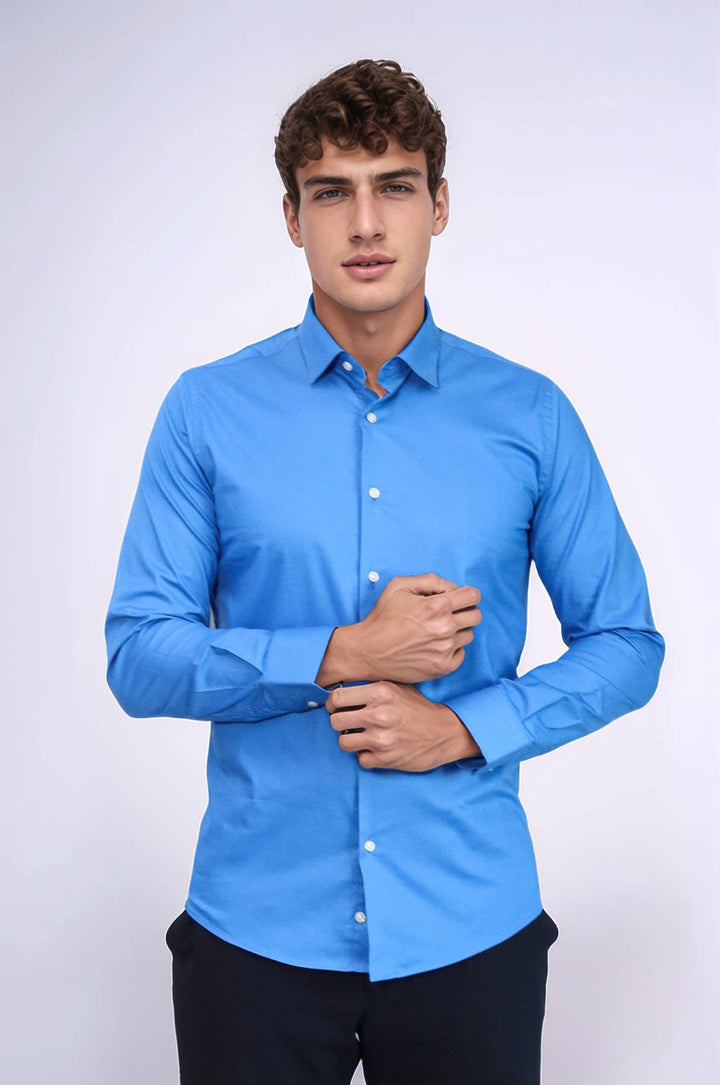 WSS Blue Slim Fit Men's Shirt  - Bloomington