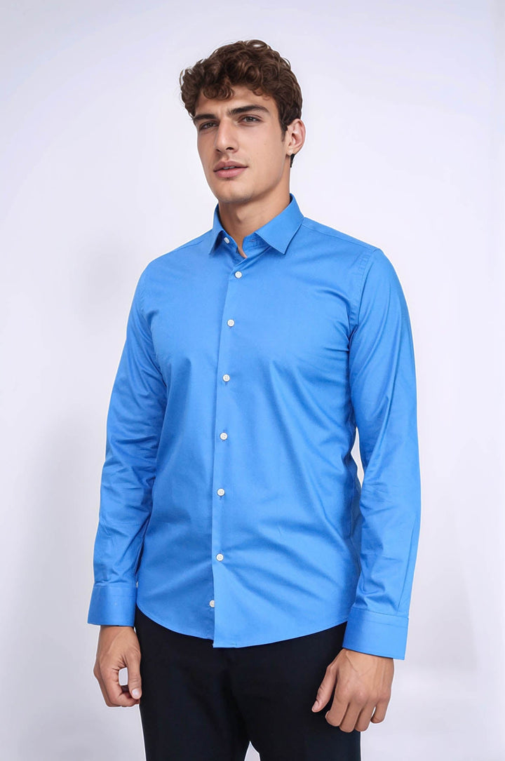 WSS Blue Slim Fit Men's Shirt  - Bloomington