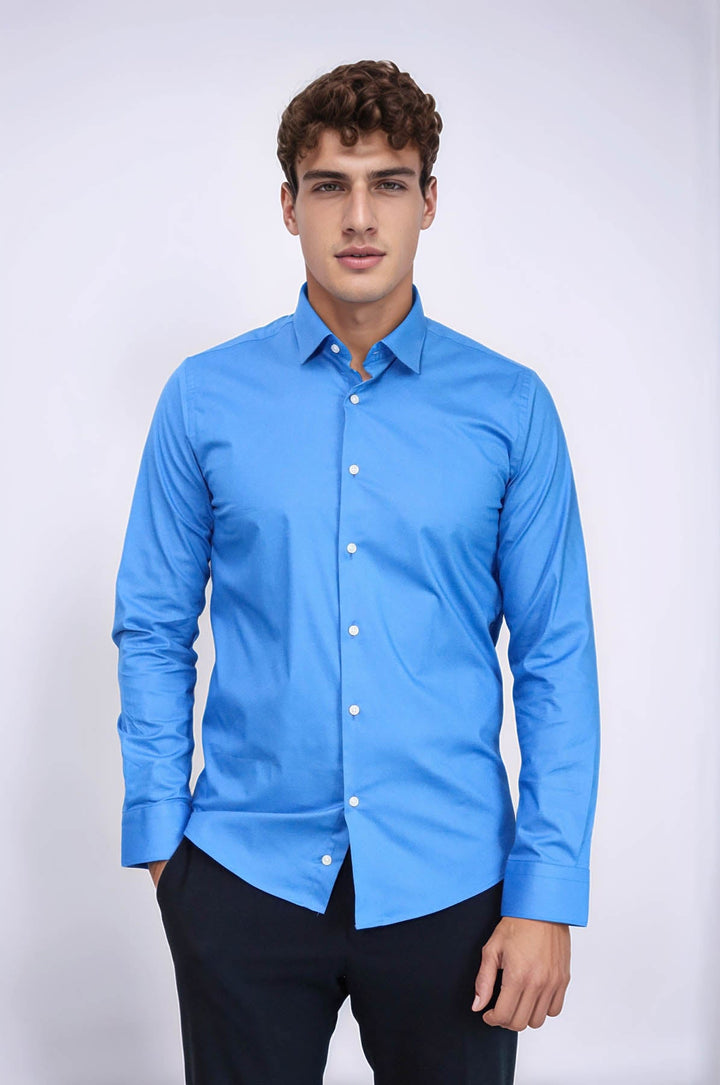 WSS Blue Slim Fit Men's Shirt  - Bloomington