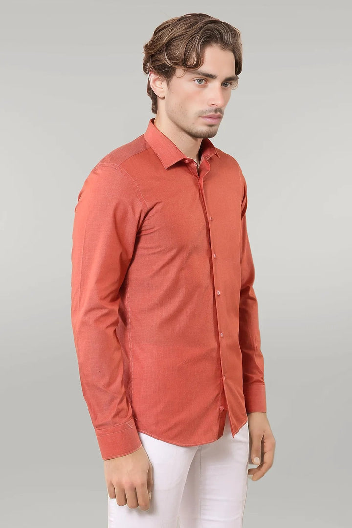 WSS Plain Slim Fit Long Sleeves Salmon Color Men Shirt  - Singen