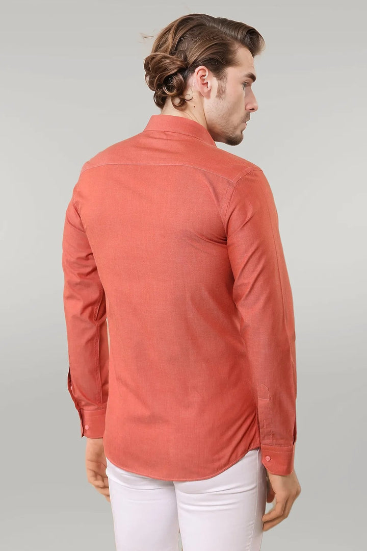 WSS Plain Slim Fit Long Sleeves Salmon Color Men Shirt  - Singen