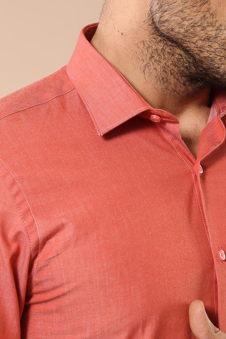 WSS Plain Slim Fit Long Sleeves Salmon Color Men Shirt  - Singen