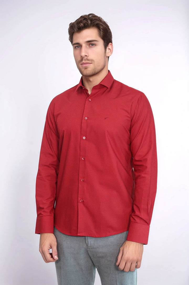 WSS Plain Slim Fit Claret Red Men Shirt  - Melito di Napoli