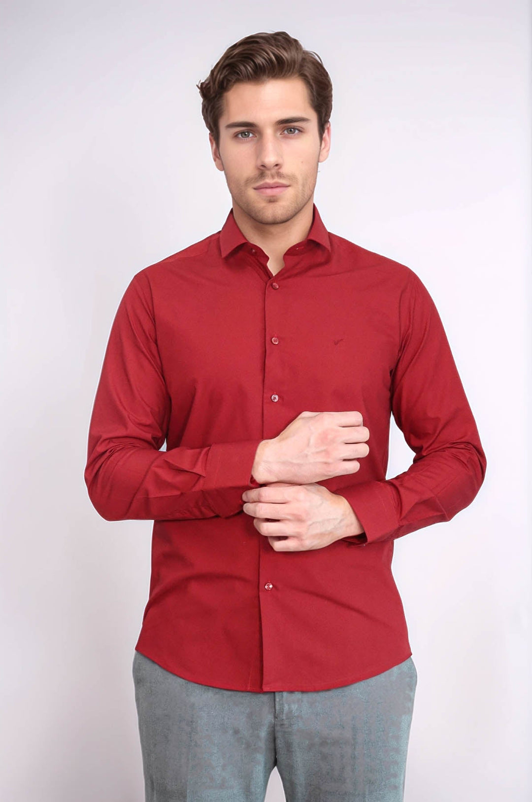 WSS Plain Slim Fit Claret Red Men Shirt  - Melito di Napoli