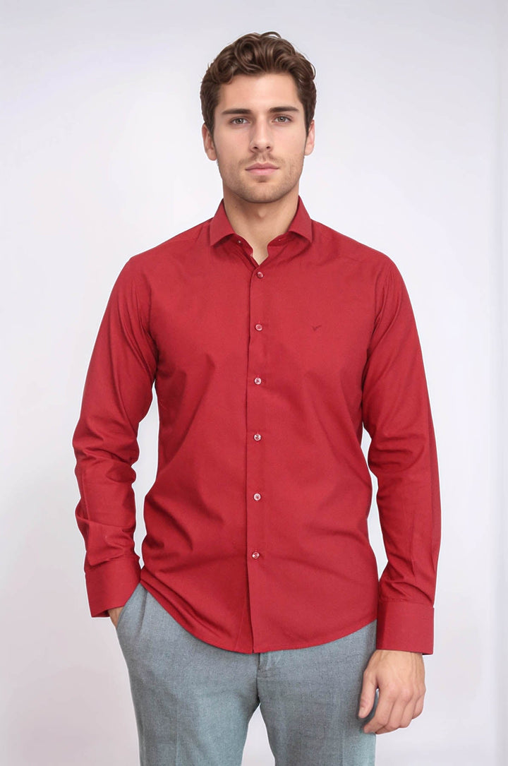 WSS Plain Slim Fit Claret Red Men Shirt  - Melito di Napoli