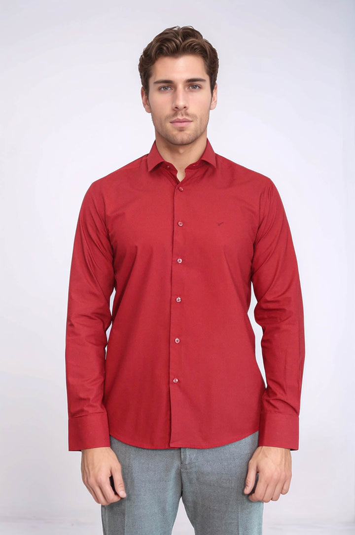 WSS Plain Slim Fit Claret Red Men Shirt  - Melito di Napoli