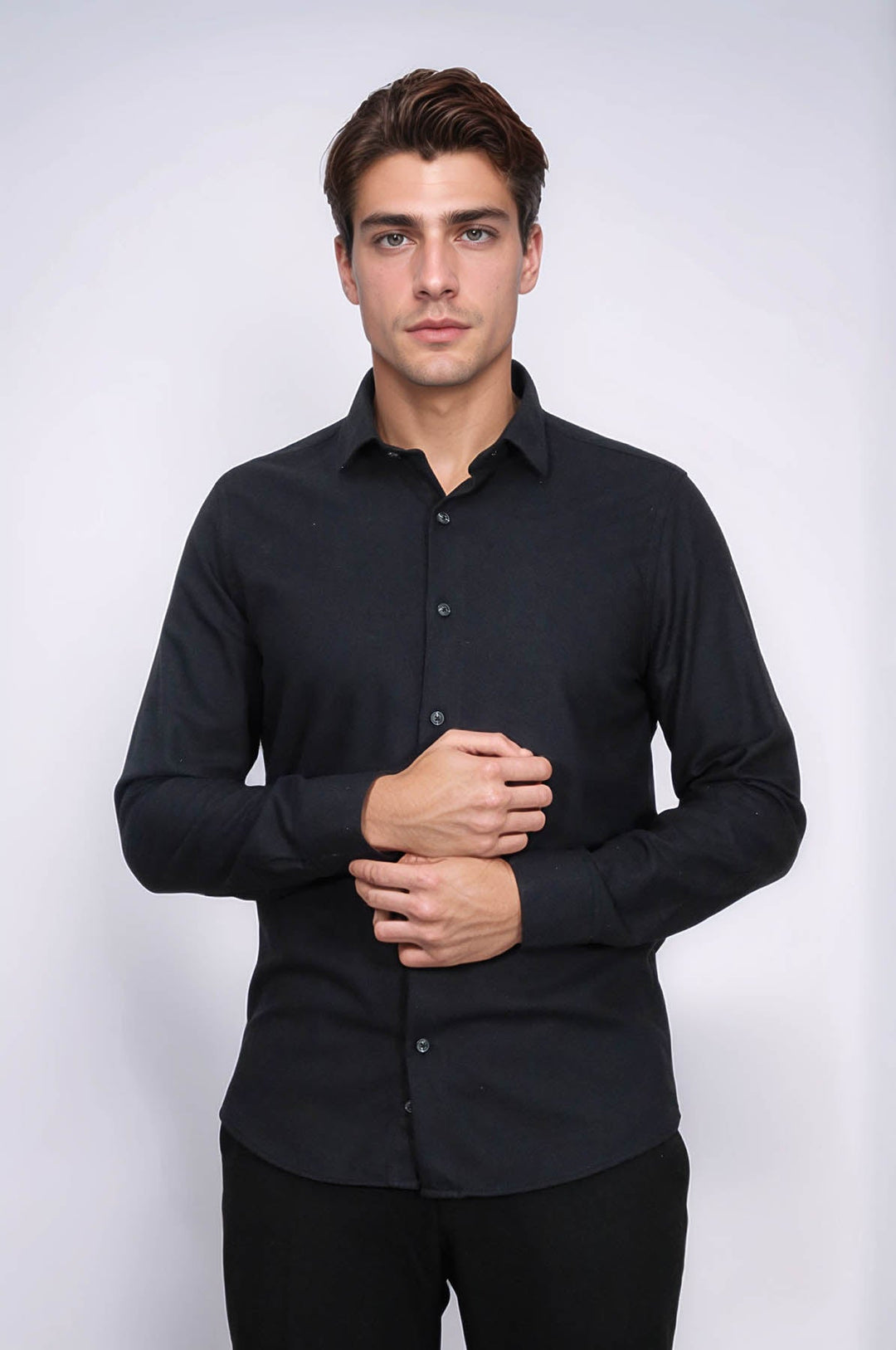 WSS Plain Slim Fit Black Men Lumberjack Shirt  - Quimper