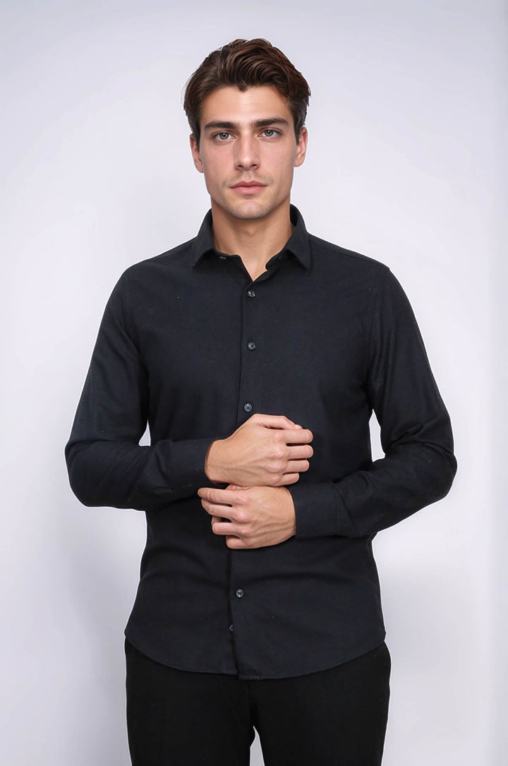 WSS Plain Slim Fit Black Men Lumberjack Shirt  - Quimper