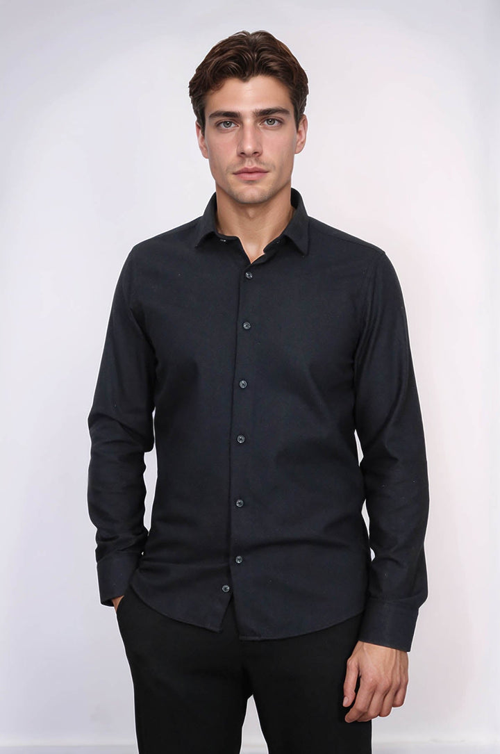 WSS Plain Slim Fit Black Men Lumberjack Shirt  - Quimper