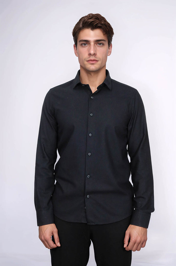 WSS Plain Slim Fit Black Men Lumberjack Shirt  - Quimper
