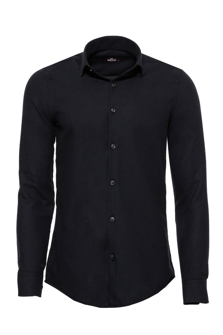 WSS Plain Slim Fit Black Men Lumberjack Shirt  - Singen