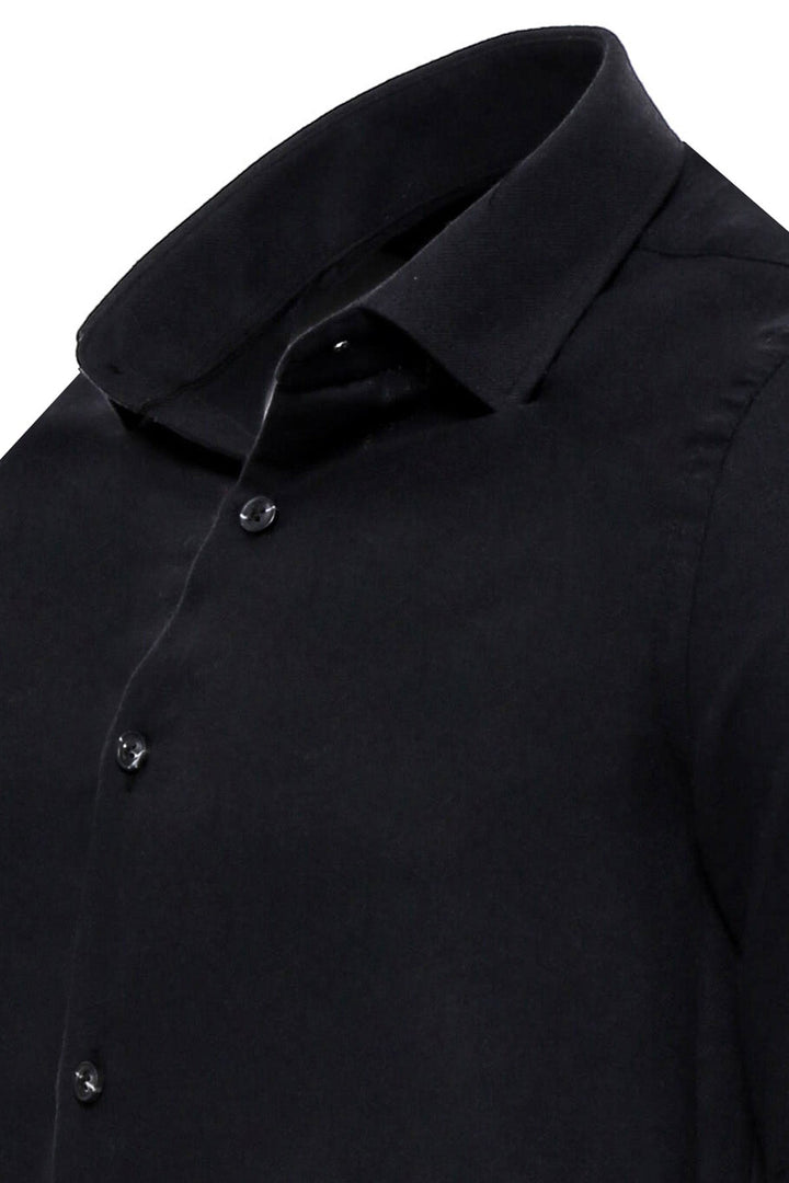 WSS Plain Slim Fit Black Men Lumberjack Shirt  - Singen