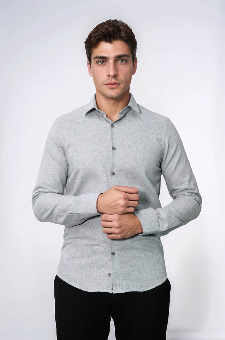 WSS Slim Fit Plain Light Grey Men Lumberjack Shirt  - Bradford
