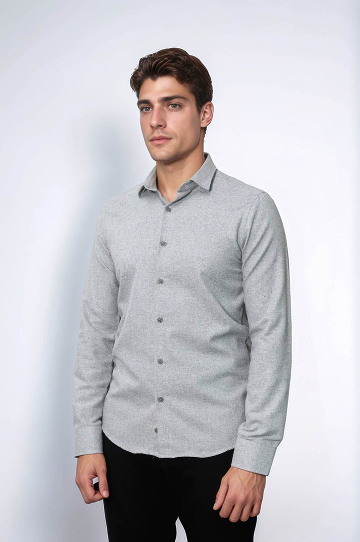 WSS Slim Fit Plain Light Grey Men Lumberjack Shirt  - Bradford