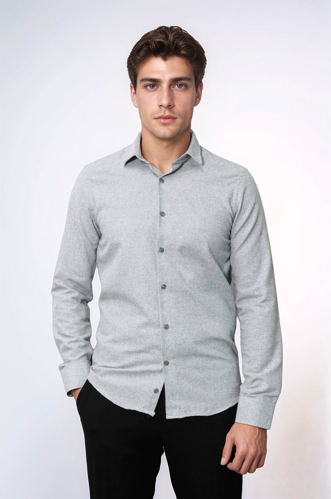 WSS Slim Fit Plain Light Grey Men Lumberjack Shirt  - Bradford