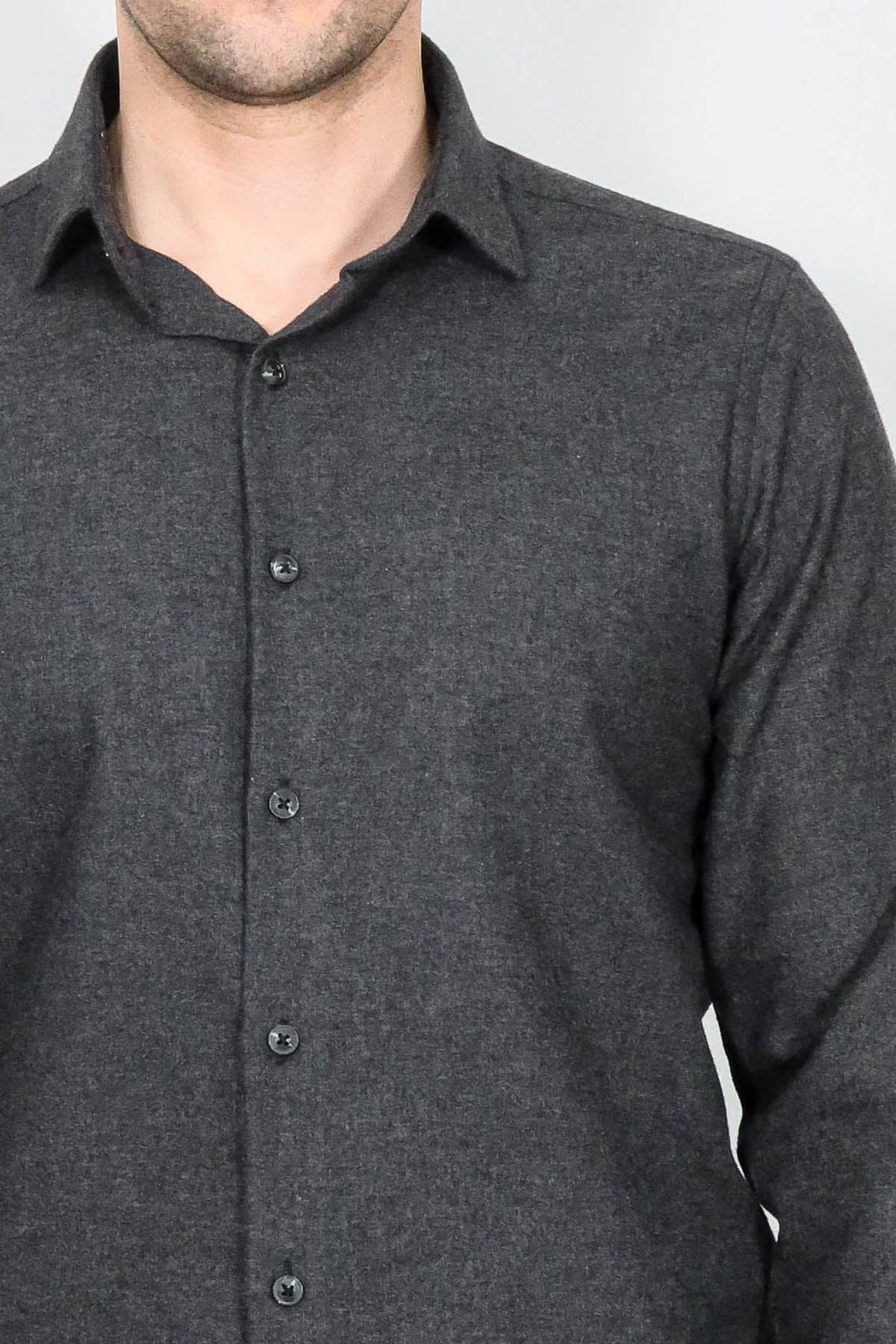 WSS Slim Fit Plain Dark Grey Men Lumberjack Shirt  - North Hempstead