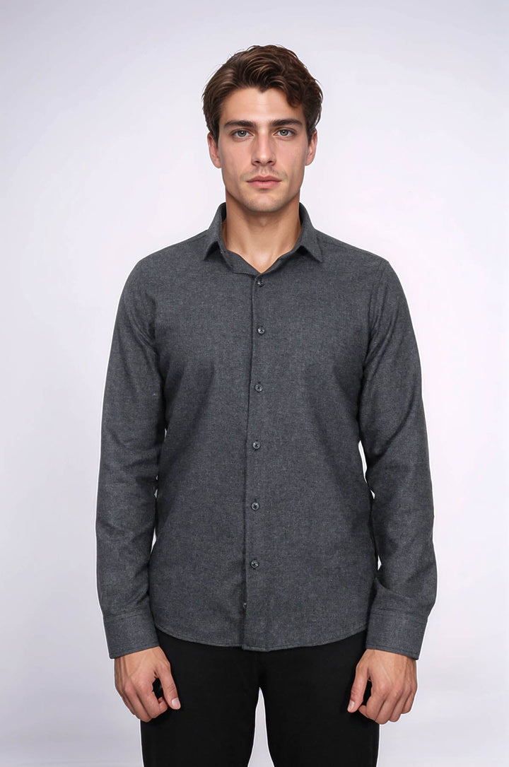 WSS Slim Fit Plain Dark Grey Men Lumberjack Shirt  - North Hempstead