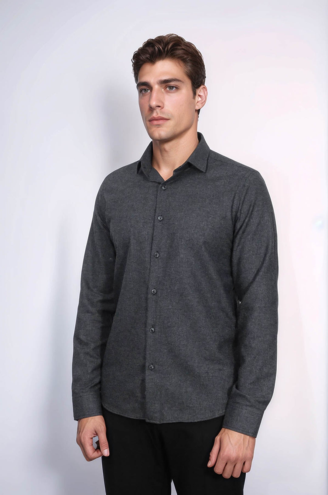 WSS Slim Fit Plain Dark Grey Men Lumberjack Shirt  - North Hempstead