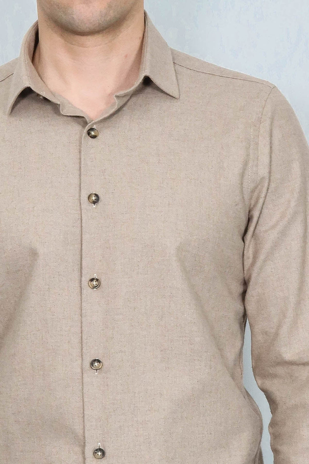 WSS Slim Fit Cotton Plain Beige Men Lumberjack Shirt  - Lower Hutt