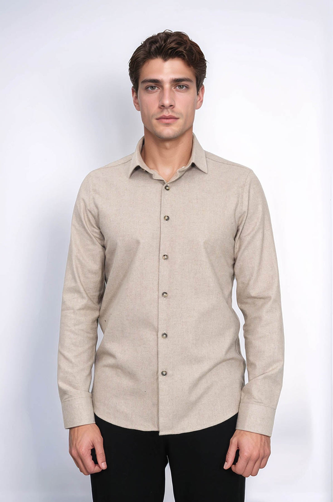 WSS Slim Fit Cotton Plain Beige Men Lumberjack Shirt  - Lower Hutt