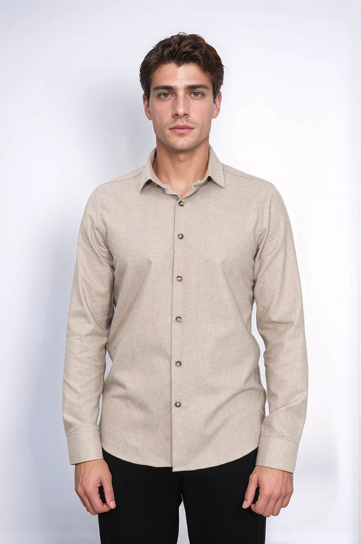 WSS Slim Fit Cotton Plain Beige Men Lumberjack Shirt  - Lower Hutt