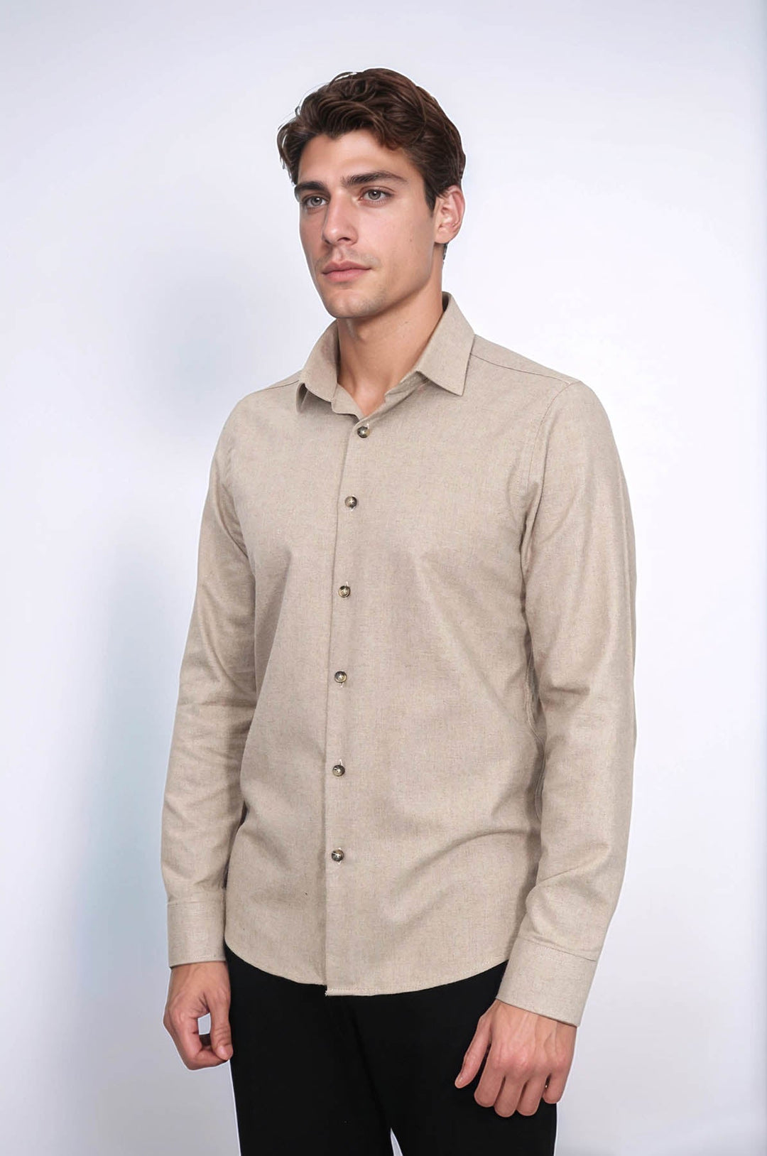 WSS Slim Fit Cotton Plain Beige Men Lumberjack Shirt  - Lower Hutt