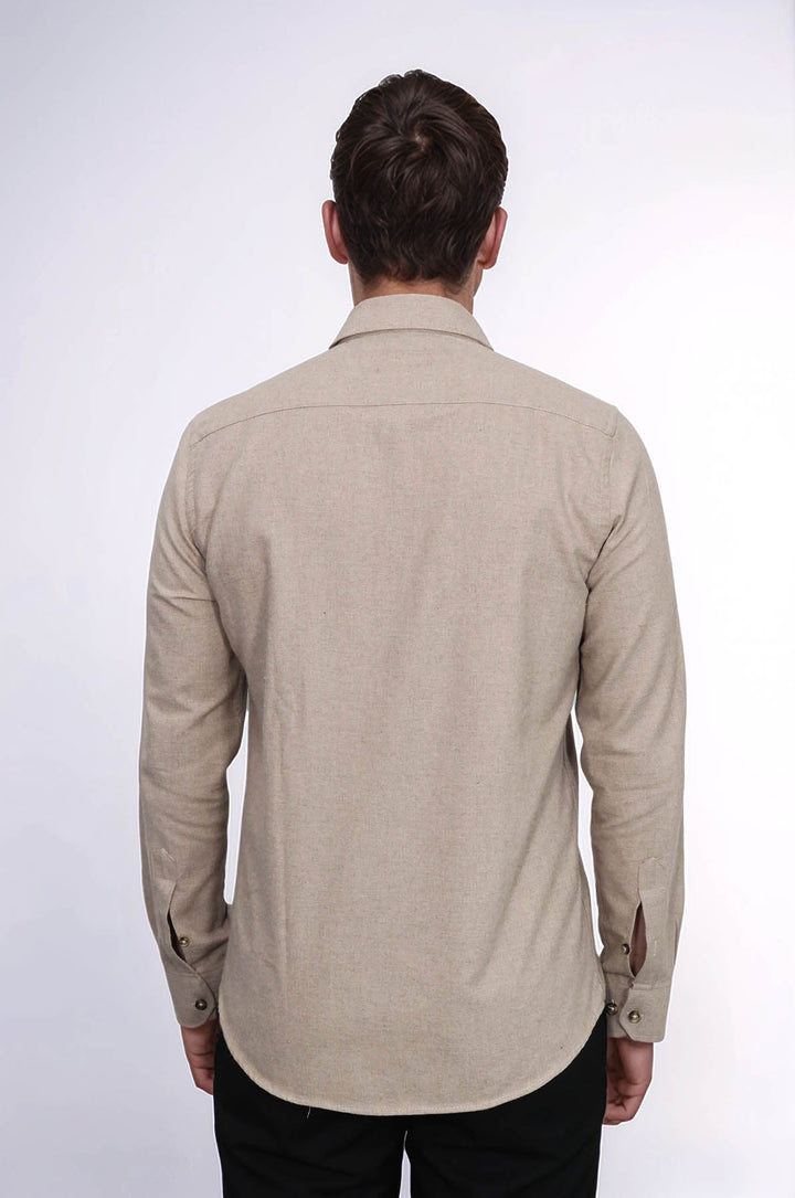 WSS Slim Fit Cotton Plain Beige Men Lumberjack Shirt  - Lower Hutt