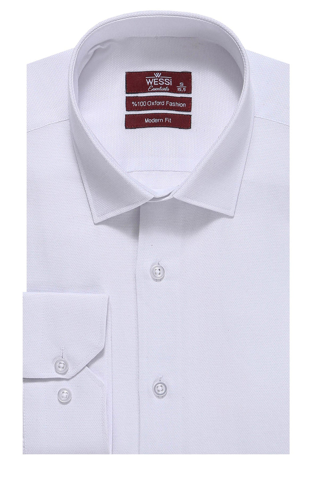 WSS Oxford Patterned Long Sleeves Slim Fit White Men Shirt  - Singen
